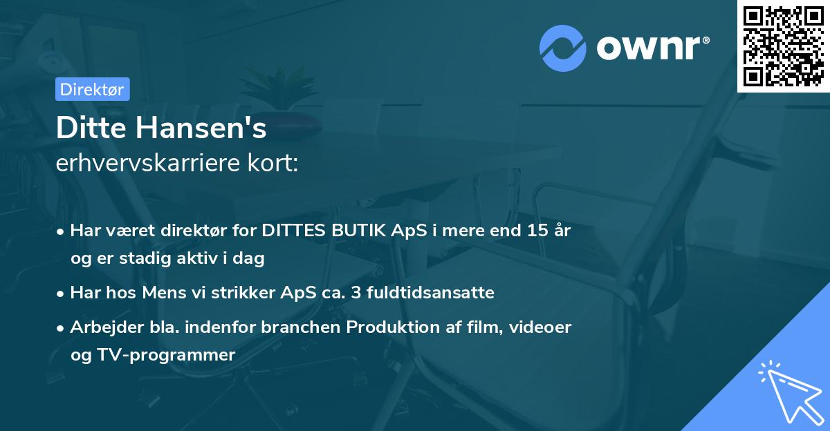 Ditte Hansen's erhvervskarriere kort