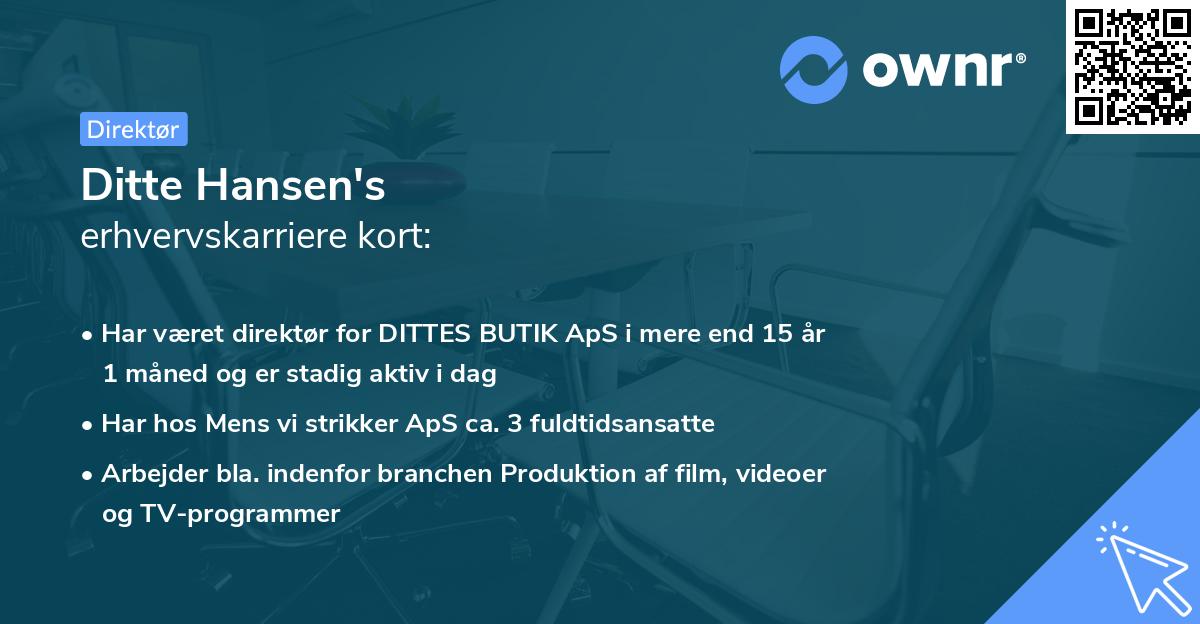 Ditte Hansen's erhvervskarriere kort