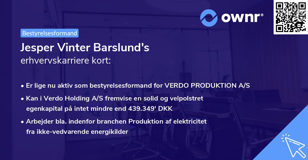 Jesper Vinter Barslund's erhvervskarriere kort