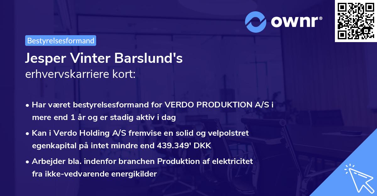 Jesper Vinter Barslund's erhvervskarriere kort