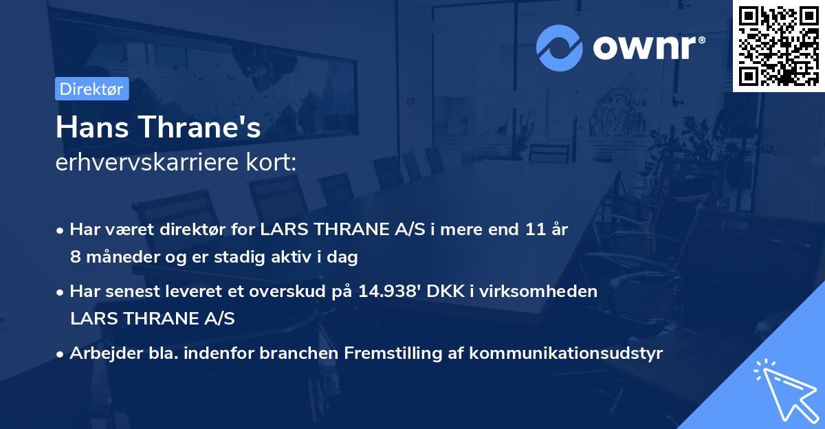 Hans Thrane's erhvervskarriere kort