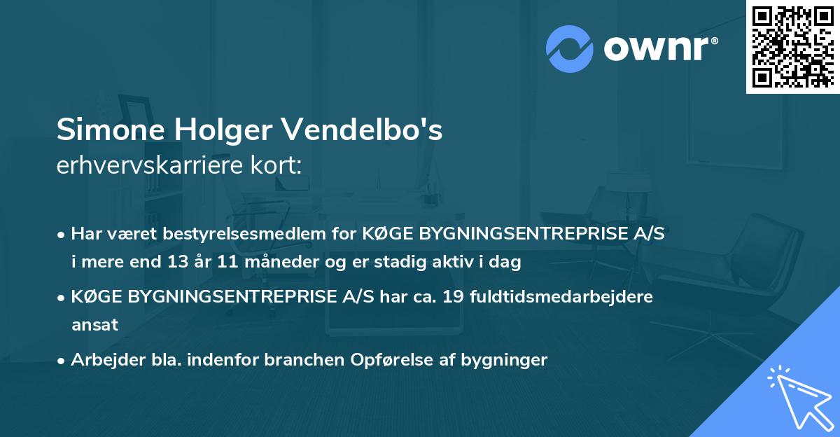 Simone Holger Vendelbo's erhvervskarriere kort