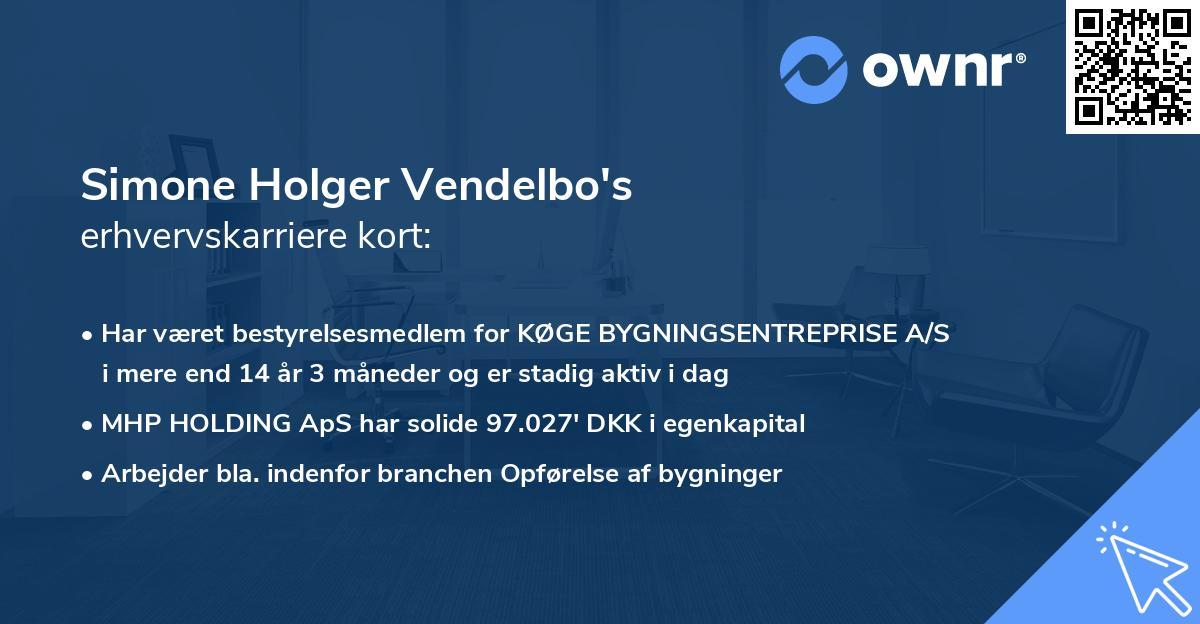 Simone Holger Vendelbo's erhvervskarriere kort
