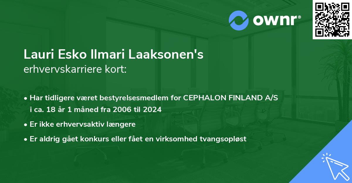 Lauri Esko Ilmari Laaksonen's erhvervskarriere kort