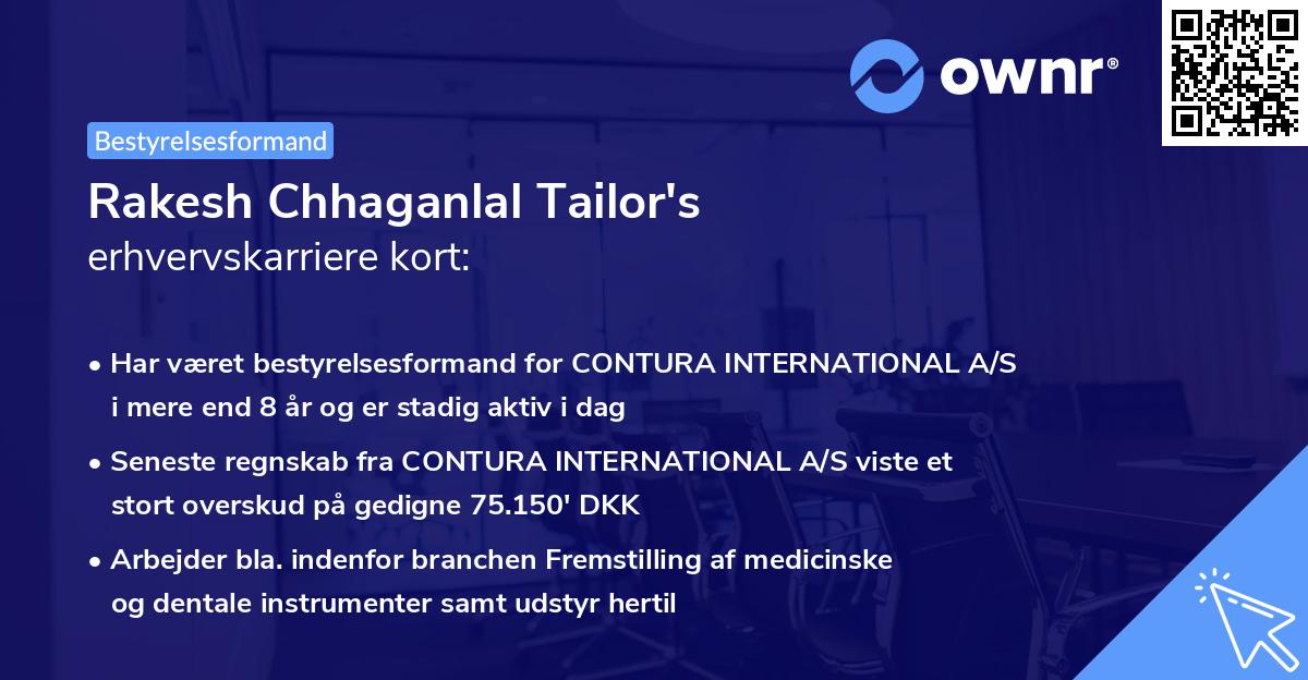 Rakesh Chhaganlal Tailor's erhvervskarriere kort