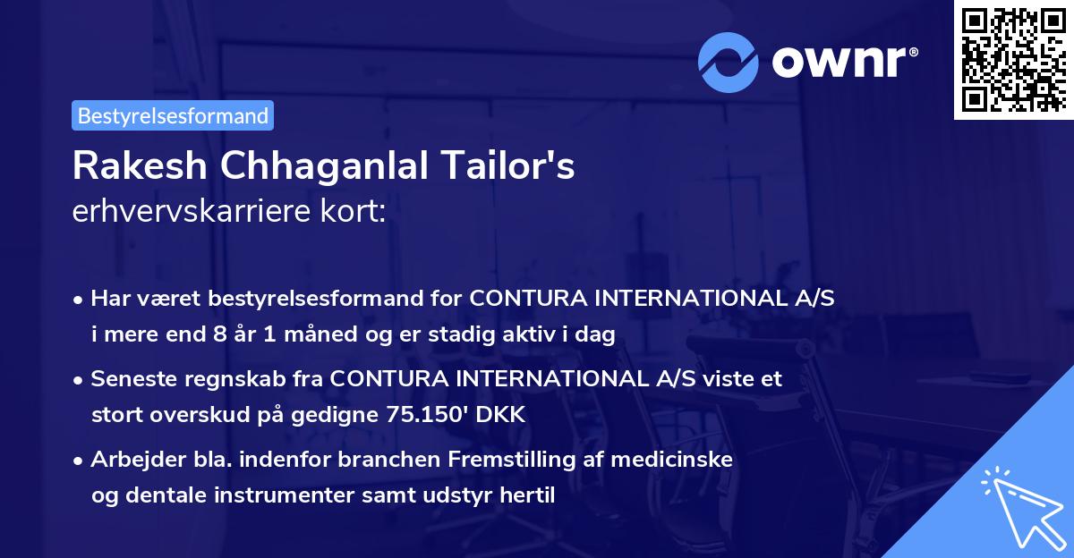Rakesh Chhaganlal Tailor's erhvervskarriere kort