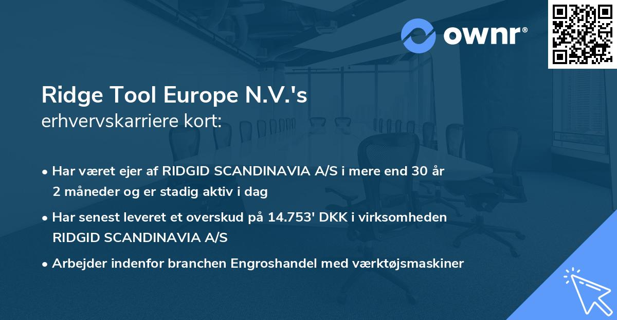 Ridge Tool Europe N.V.'s erhvervskarriere kort