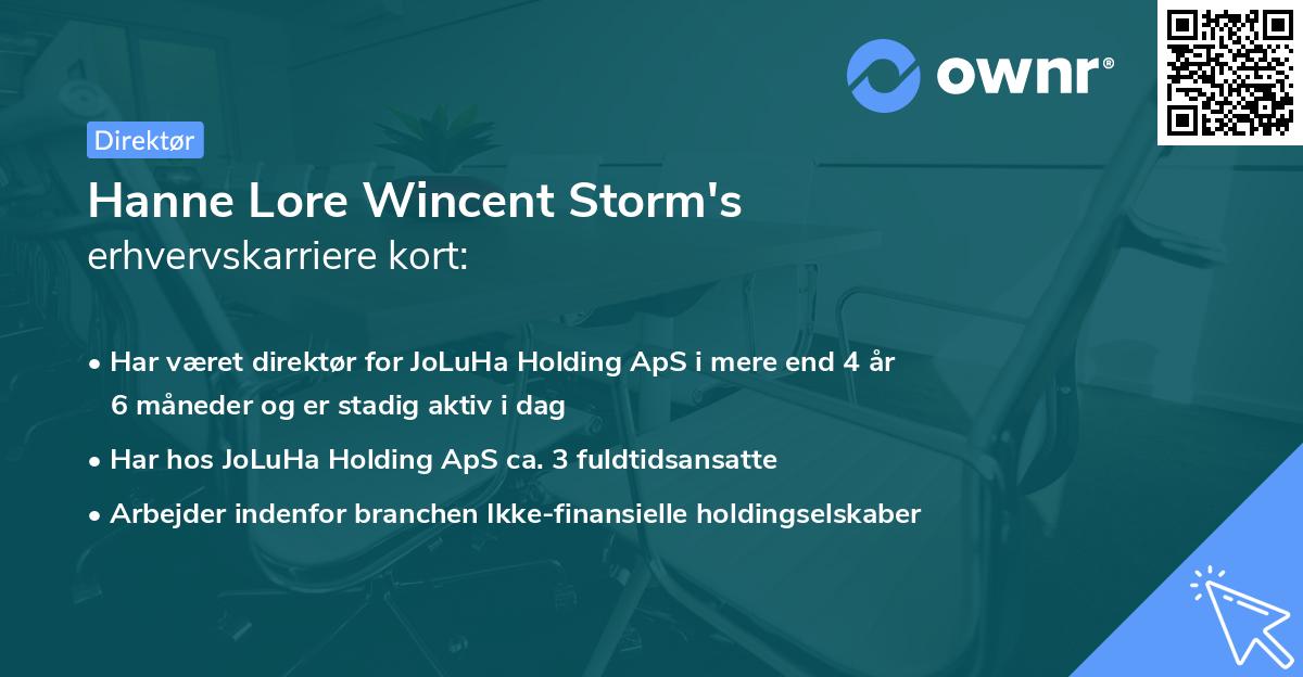 Hanne Lore Wincent Storm's erhvervskarriere kort