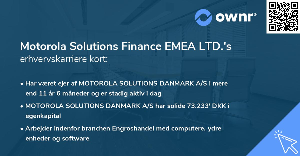 Motorola Solutions Finance EMEA LTD.'s erhvervskarriere kort