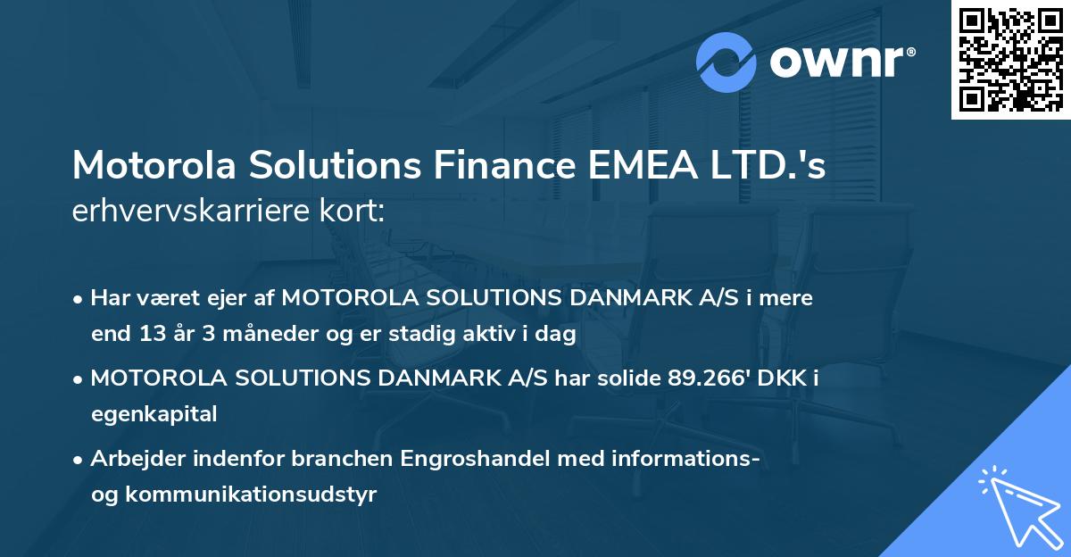 Motorola Solutions Finance EMEA LTD.'s erhvervskarriere kort