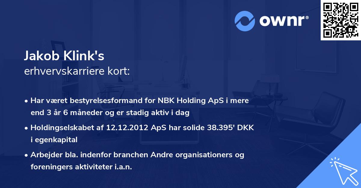 Jakob Klink's erhvervskarriere kort