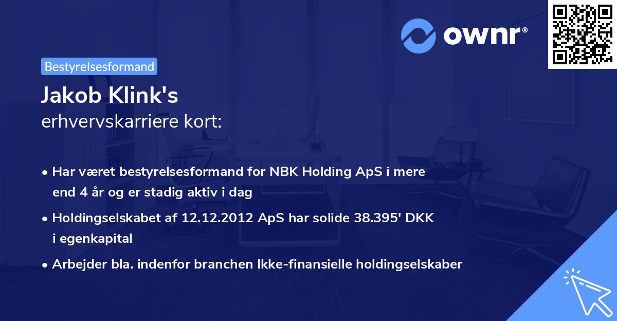 Jakob Klink's erhvervskarriere kort