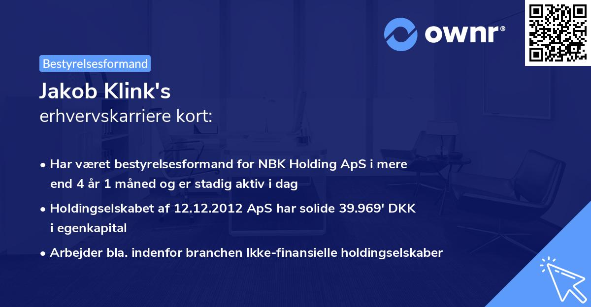Jakob Klink's erhvervskarriere kort