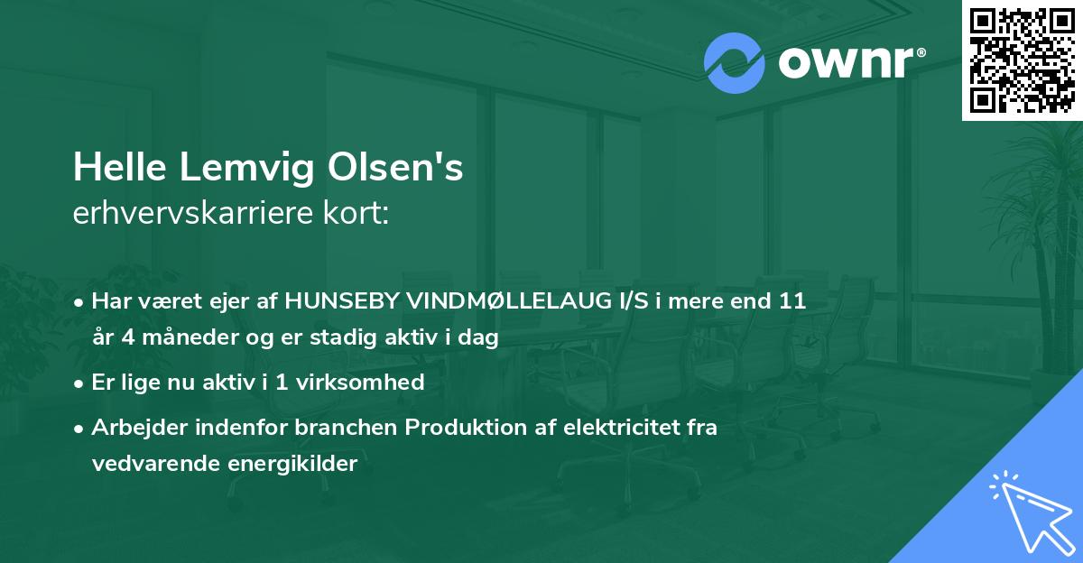 Helle Lemvig Olsen's erhvervskarriere kort