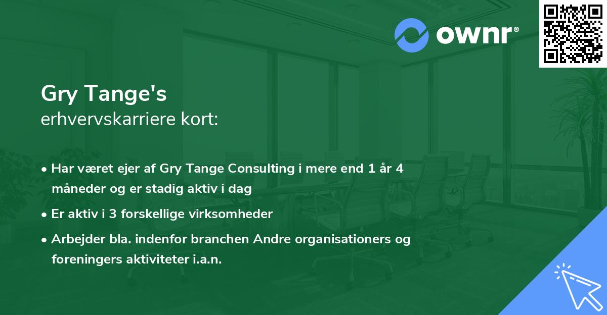 Gry Tange's erhvervskarriere kort