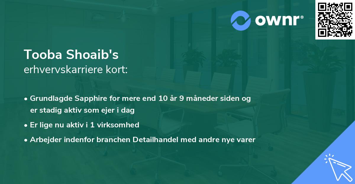 Tooba Shoaib's erhvervskarriere kort