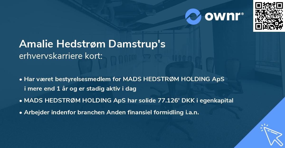 Amalie Hedstrøm Damstrup's erhvervskarriere kort