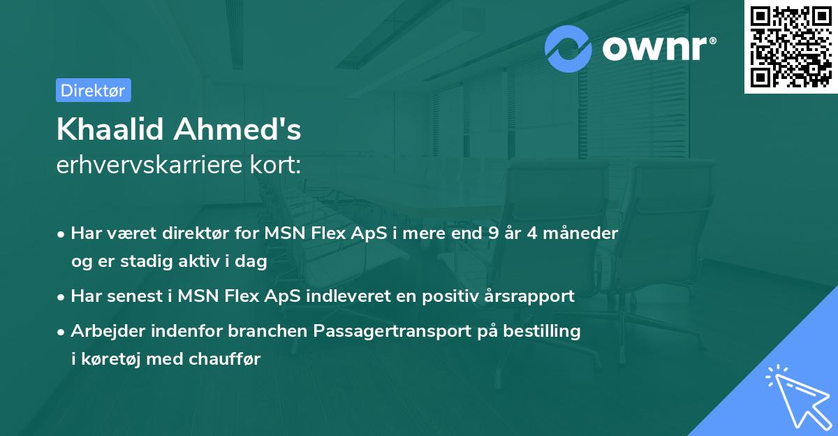 Khaalid Ahmed's erhvervskarriere kort