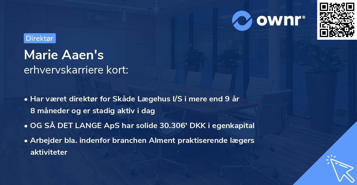 Marie Aaen's erhvervskarriere kort