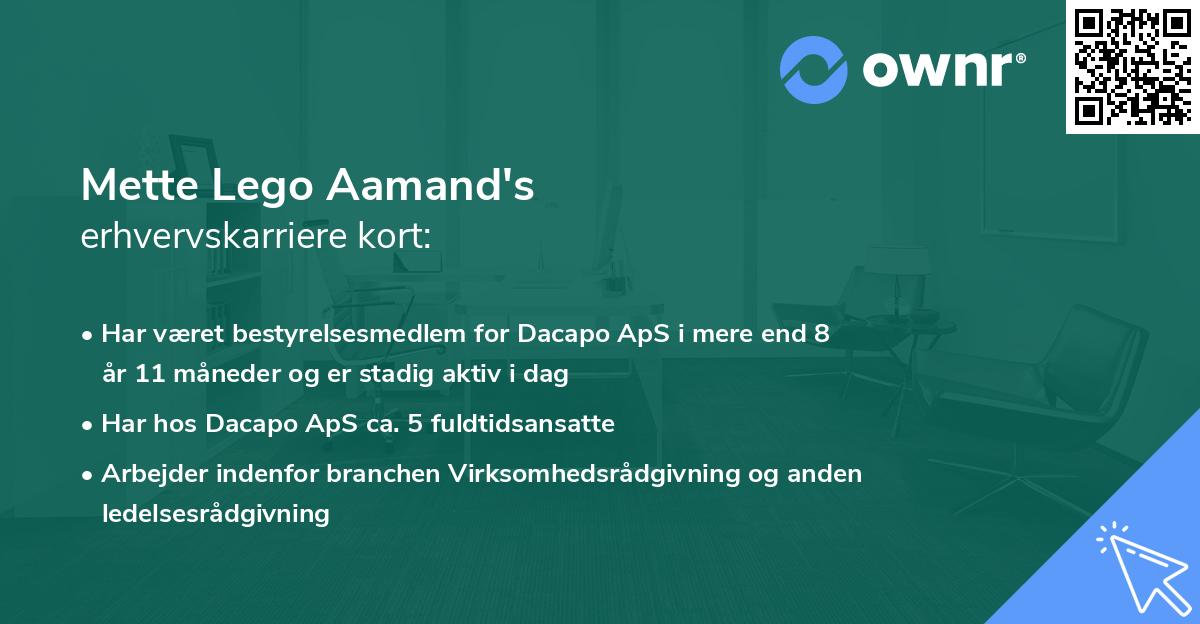 Mette Lego Aamand's erhvervskarriere kort