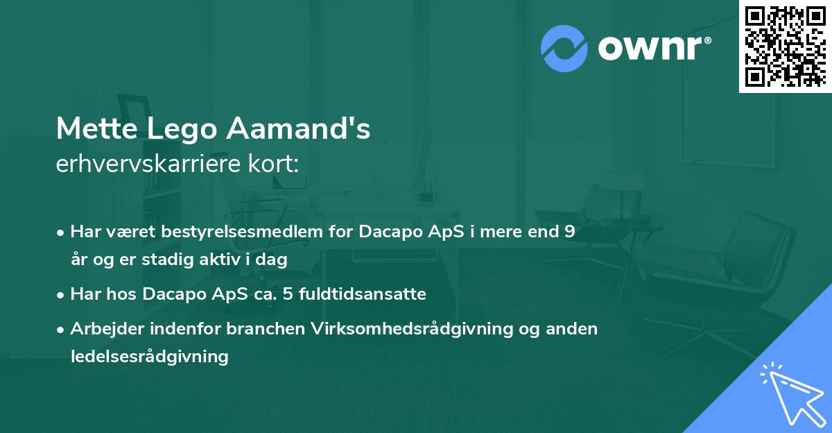 Mette Lego Aamand's erhvervskarriere kort