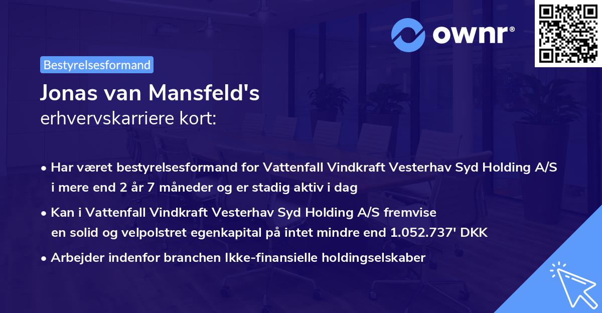 Jonas van Mansfeld's erhvervskarriere kort