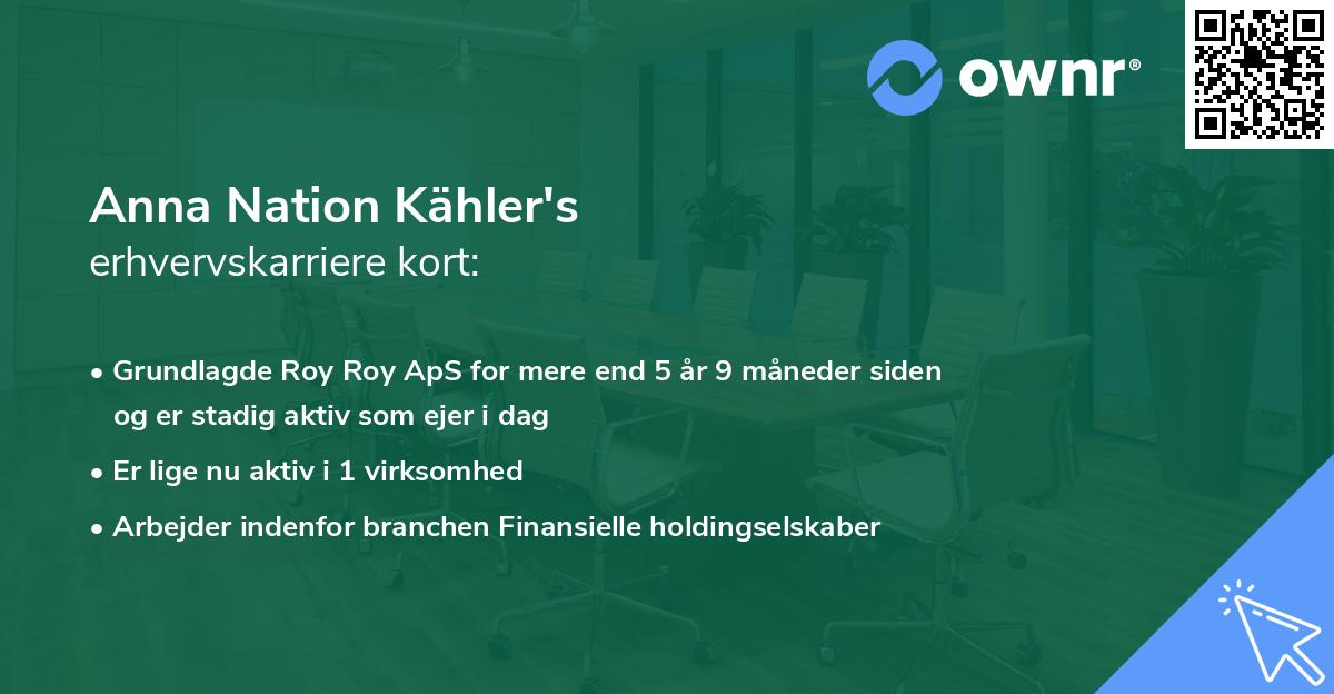 Anna Nation Kähler's erhvervskarriere kort
