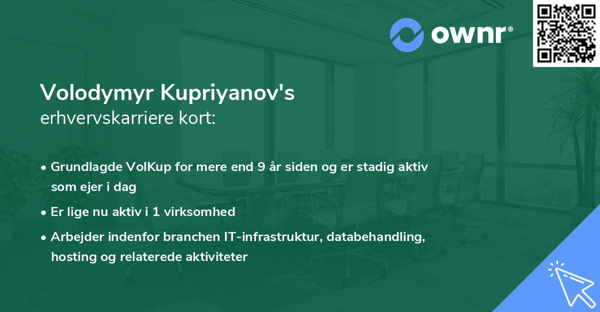Volodymyr Kupriyanov's erhvervskarriere kort