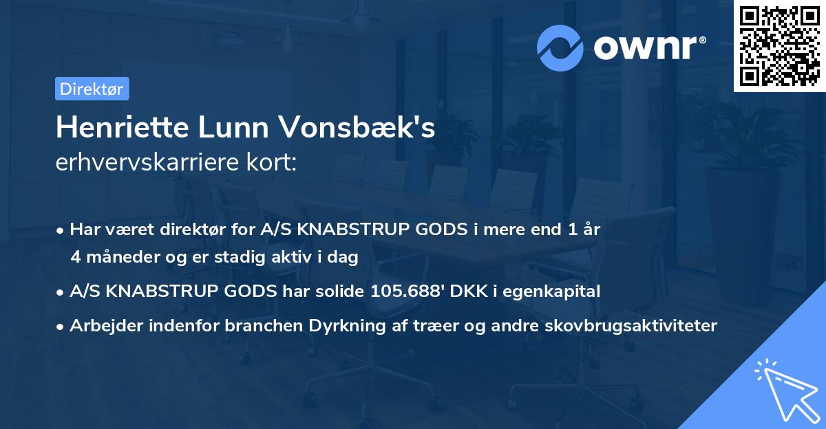 Henriette Lunn Vonsbæk's erhvervskarriere kort