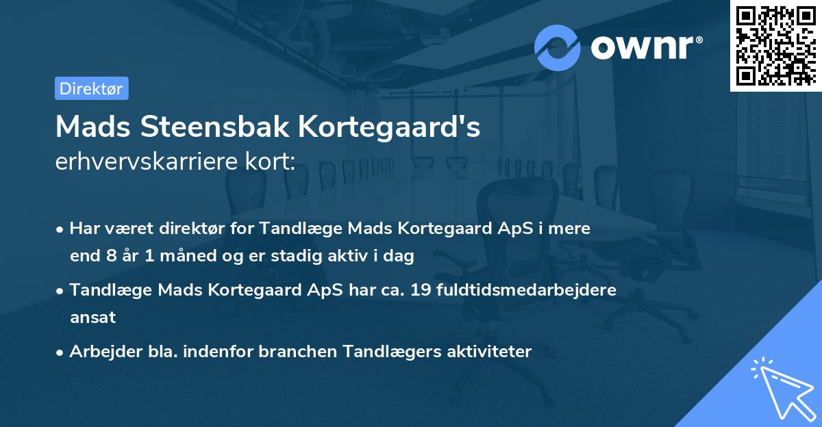 Mads Steensbak Kortegaard's erhvervskarriere kort
