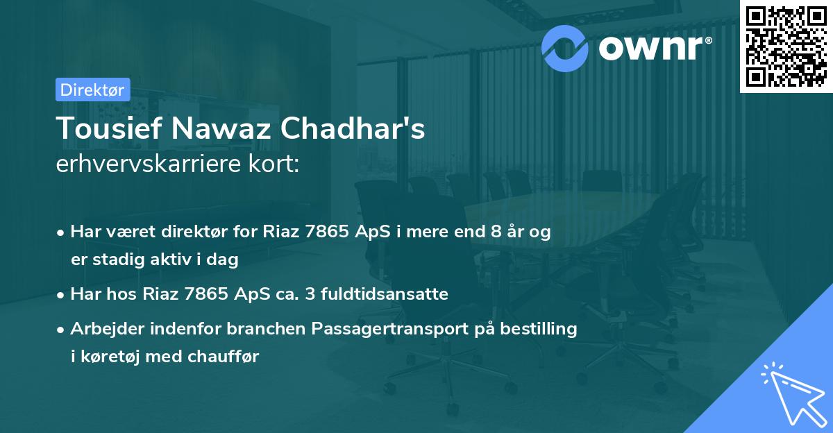 Tousief Nawaz Chadhar's erhvervskarriere kort