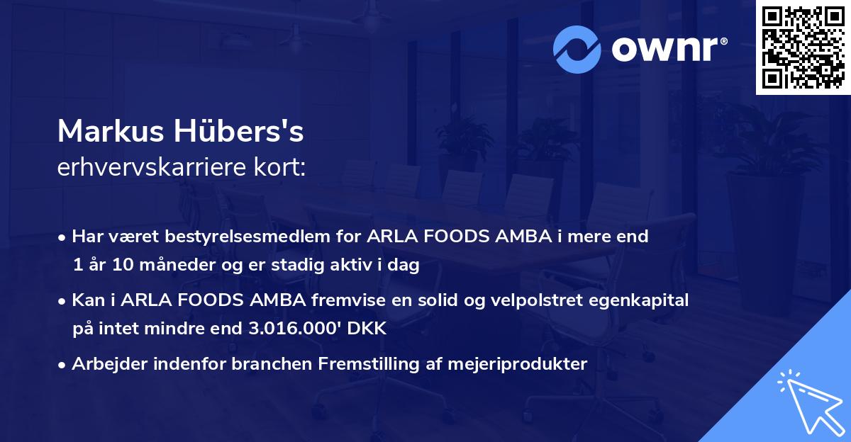 Markus Hübers's erhvervskarriere kort