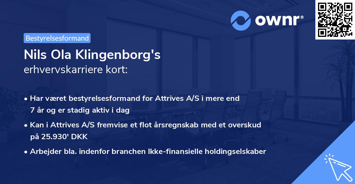 Nils Ola Klingenborg's erhvervskarriere kort