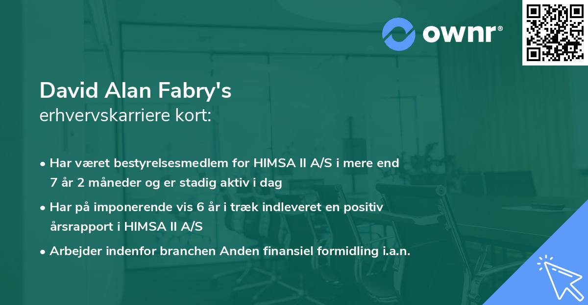 David Alan Fabry's erhvervskarriere kort