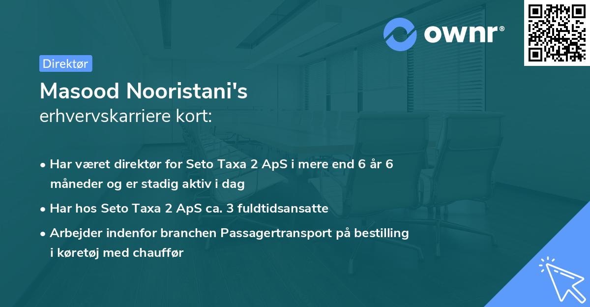 Masood Nooristani's erhvervskarriere kort