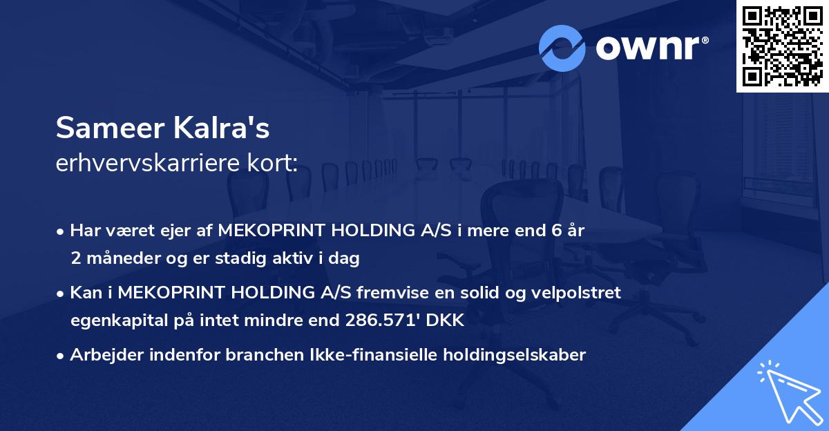 Sameer Kalra's erhvervskarriere kort