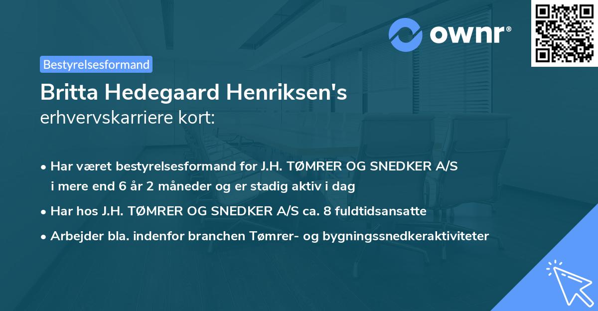 Britta Hedegaard Henriksen's erhvervskarriere kort