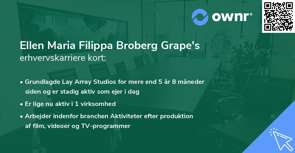 Ellen Maria Filippa Broberg Grape's erhvervskarriere kort