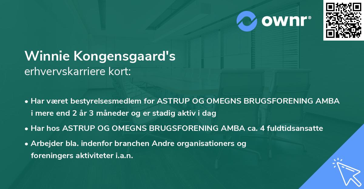 Winnie Kongensgaard's erhvervskarriere kort