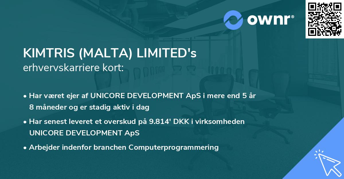 KIMTRIS (MALTA) LIMITED's erhvervskarriere kort