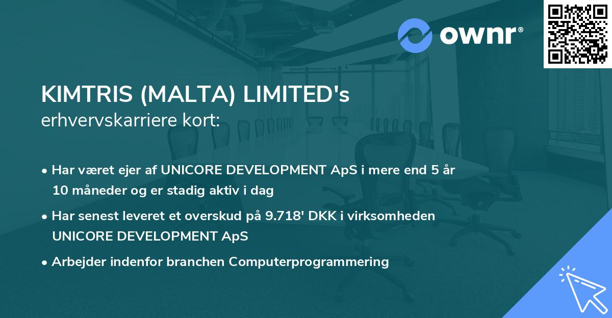 KIMTRIS (MALTA) LIMITED's erhvervskarriere kort