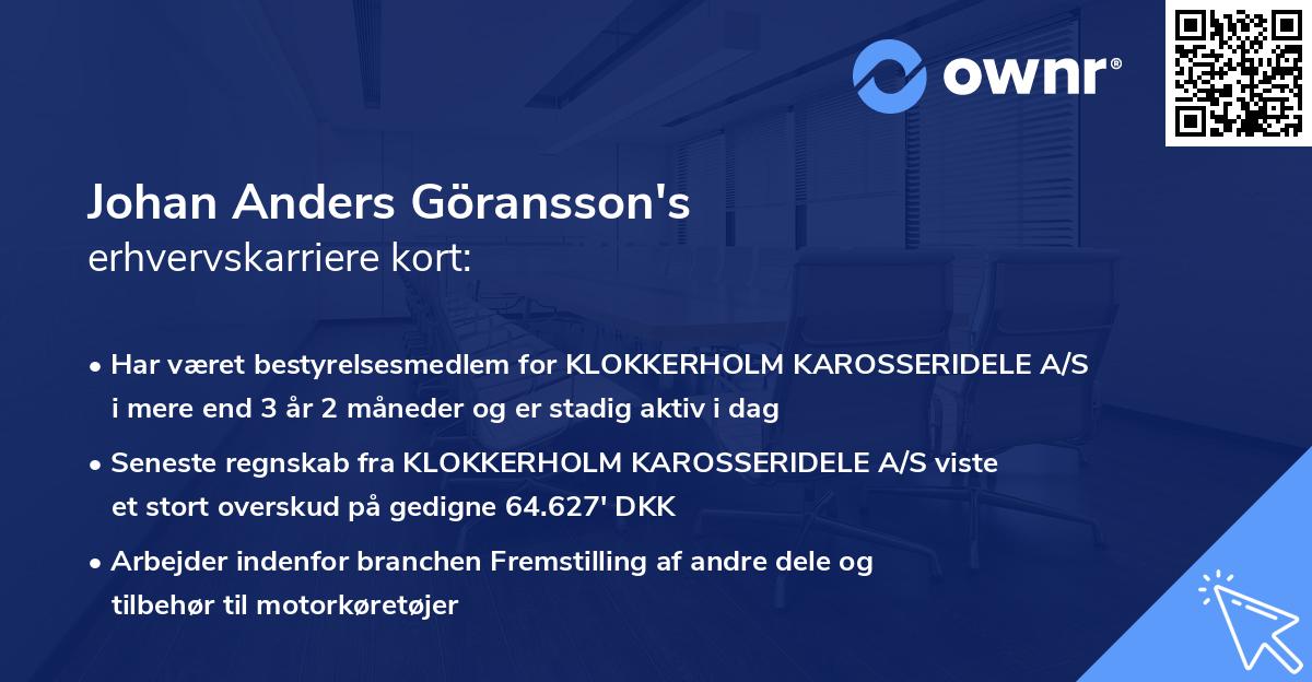 Johan Anders Göransson's erhvervskarriere kort