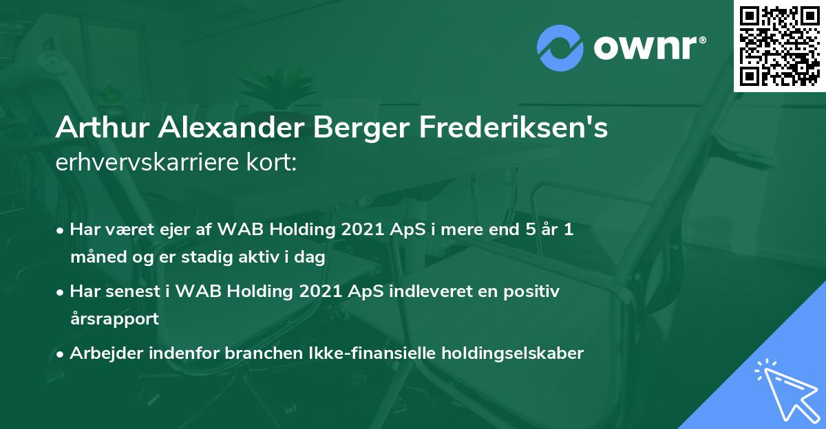 Arthur Alexander Berger Frederiksen's erhvervskarriere kort