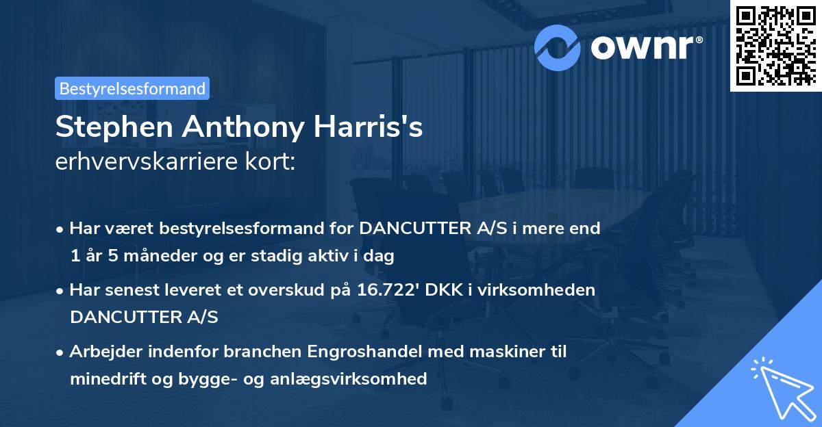 Stephen Anthony Harris's erhvervskarriere kort