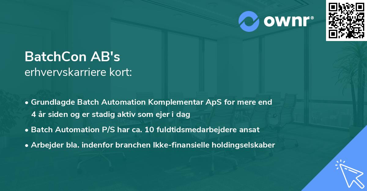 BatchCon AB's erhvervskarriere kort