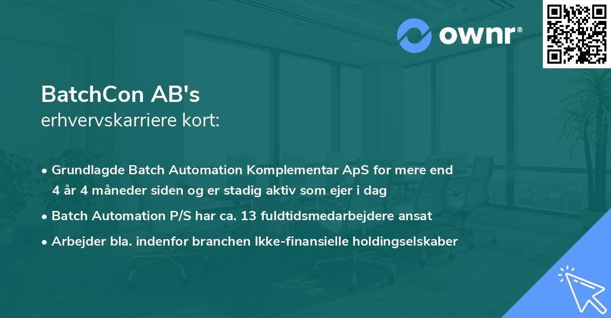BatchCon AB's erhvervskarriere kort