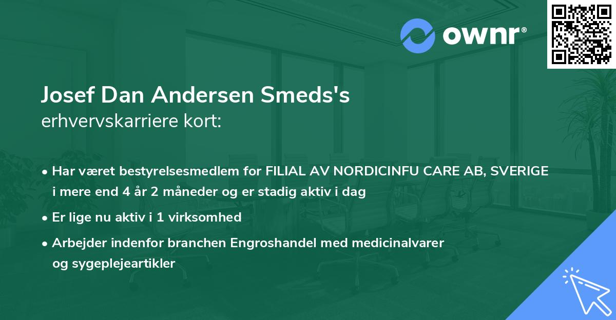 Josef Dan Andersen Smeds's erhvervskarriere kort