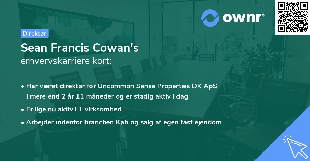 Sean Francis Cowan's erhvervskarriere kort