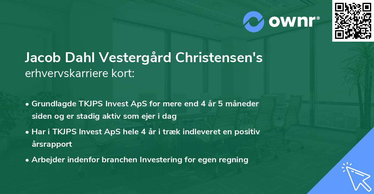 Jacob Dahl Vestergård Christensen's erhvervskarriere kort