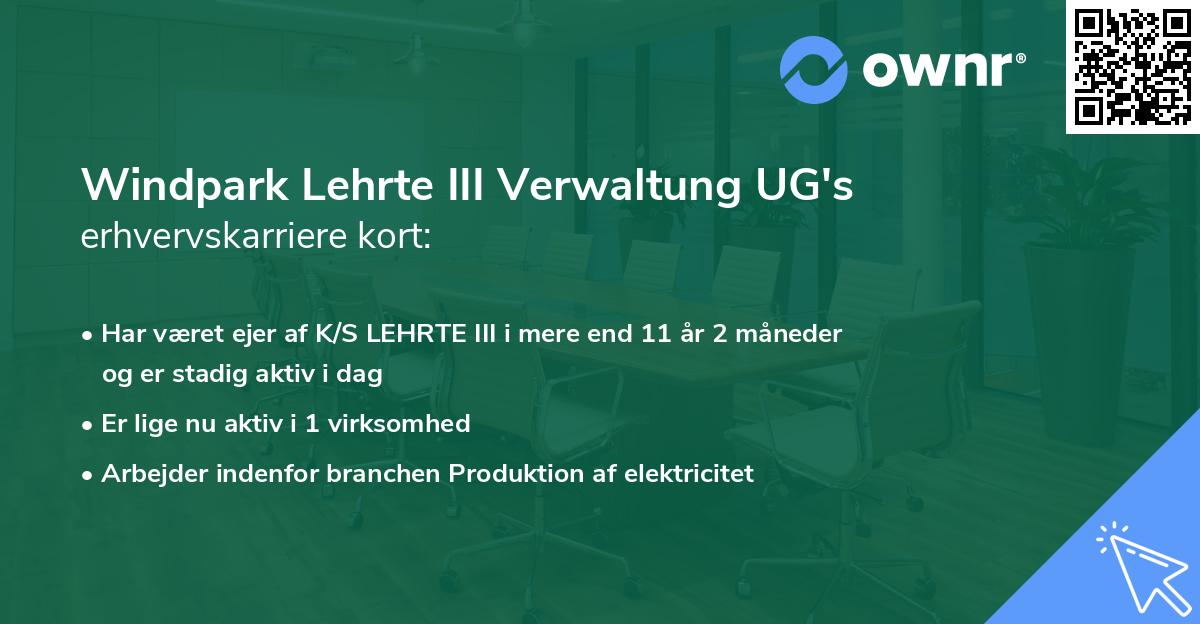 Windpark Lehrte III Verwaltung UG's erhvervskarriere kort
